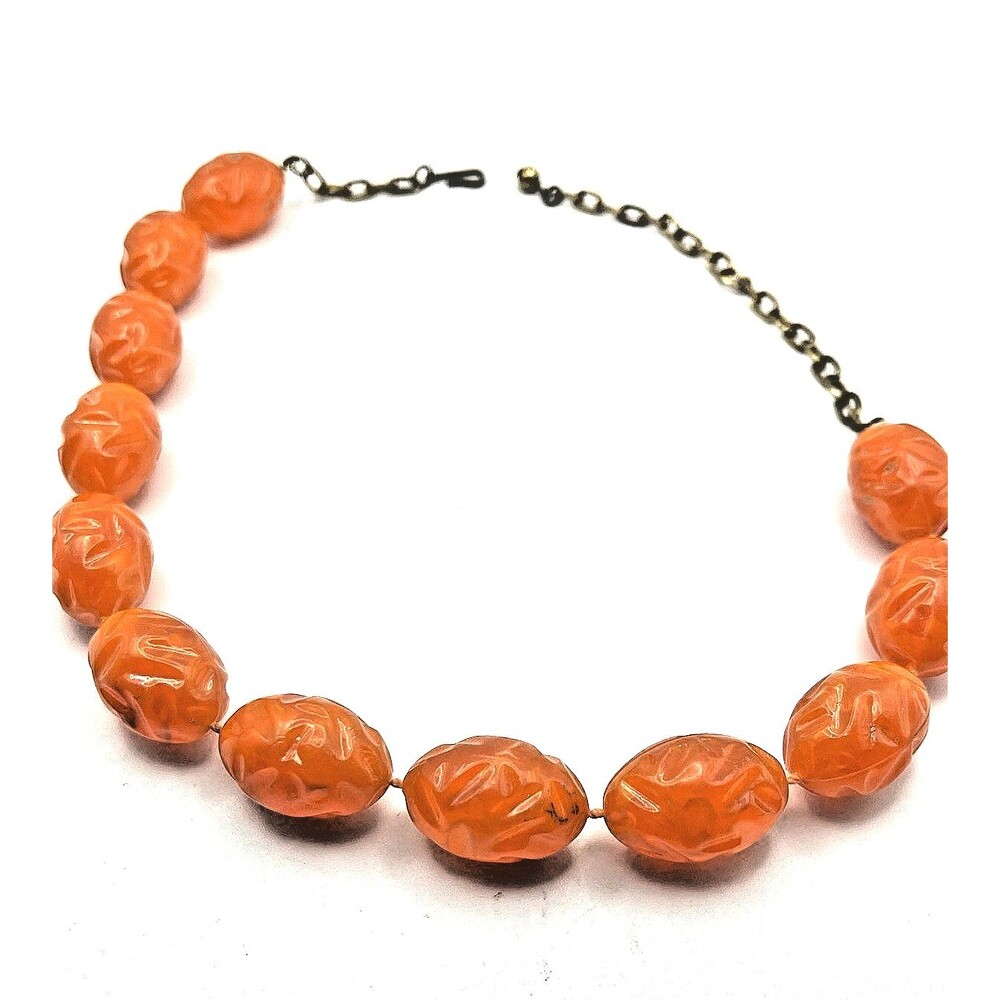 Vintage Orange Colored Faceted Acrylic Stones Necklace MCM 12" Adjustable to 18"